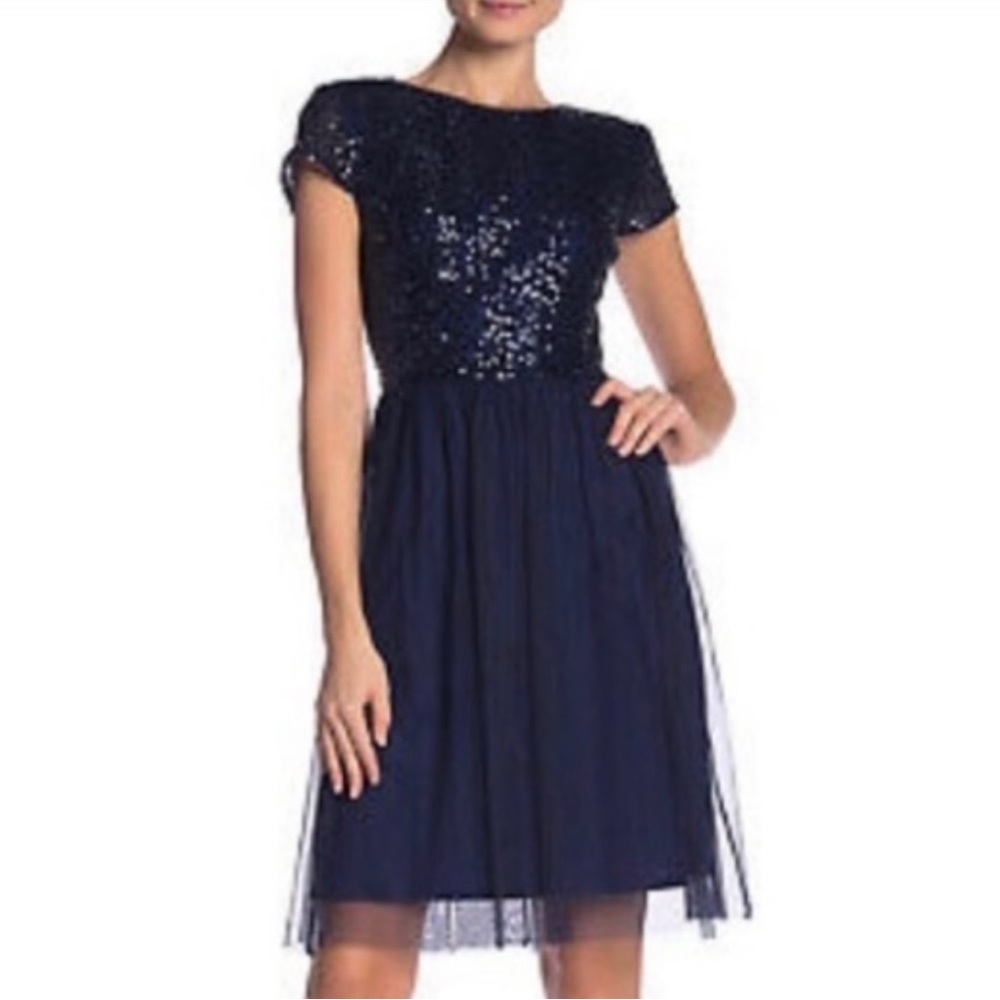 Marina Navy Blue sequin/chiffon semi-formal gown S